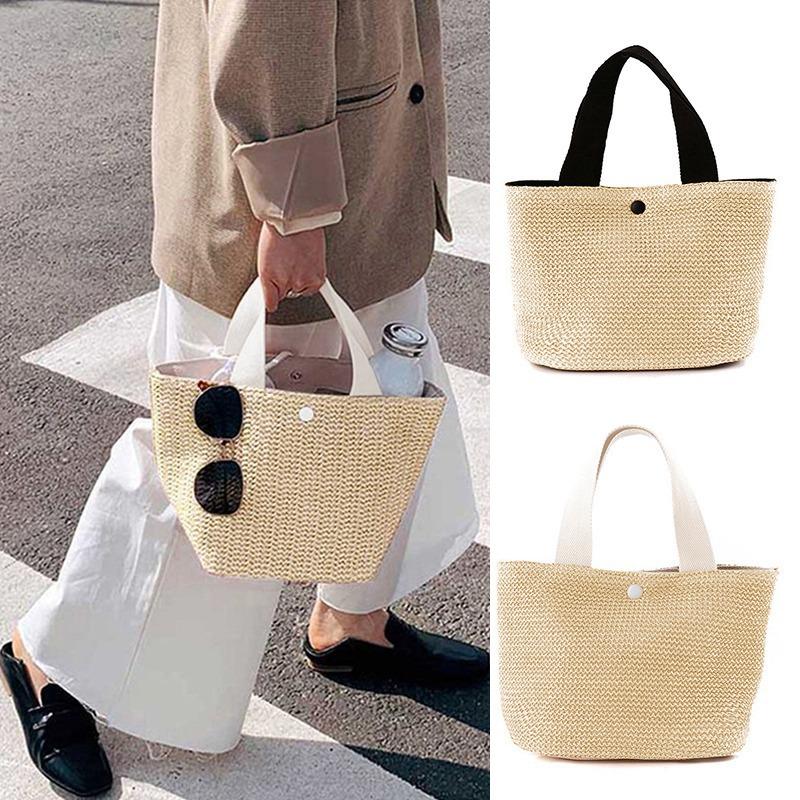 Beach Straw Shoulder Messenger Bag Women Bohemian Summer Woven Rattan Bucket Handbag Handmade Crossbody Bags For