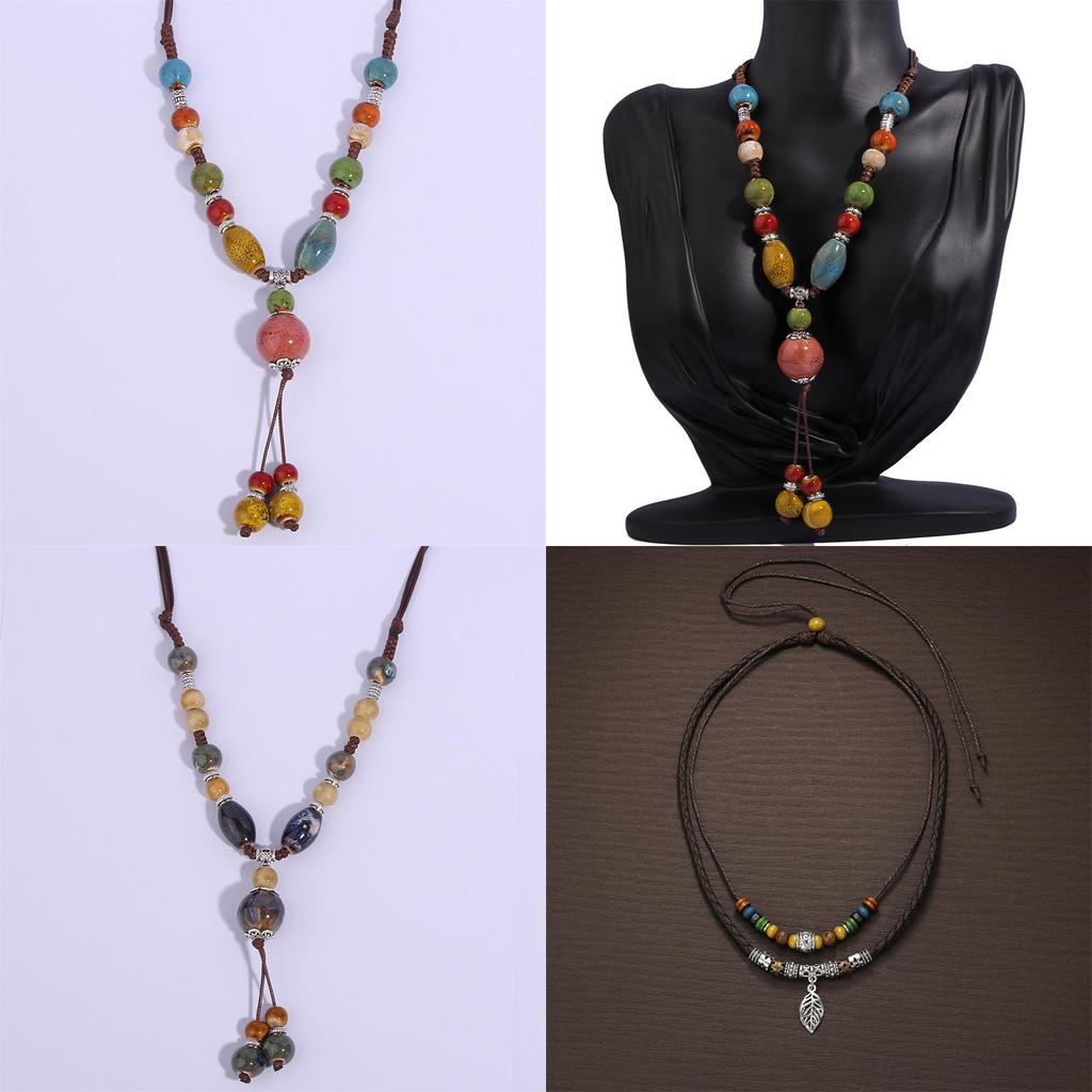 Ethnic Style Bead Neck Chain With Shell And Starfish Decor For Women Spring