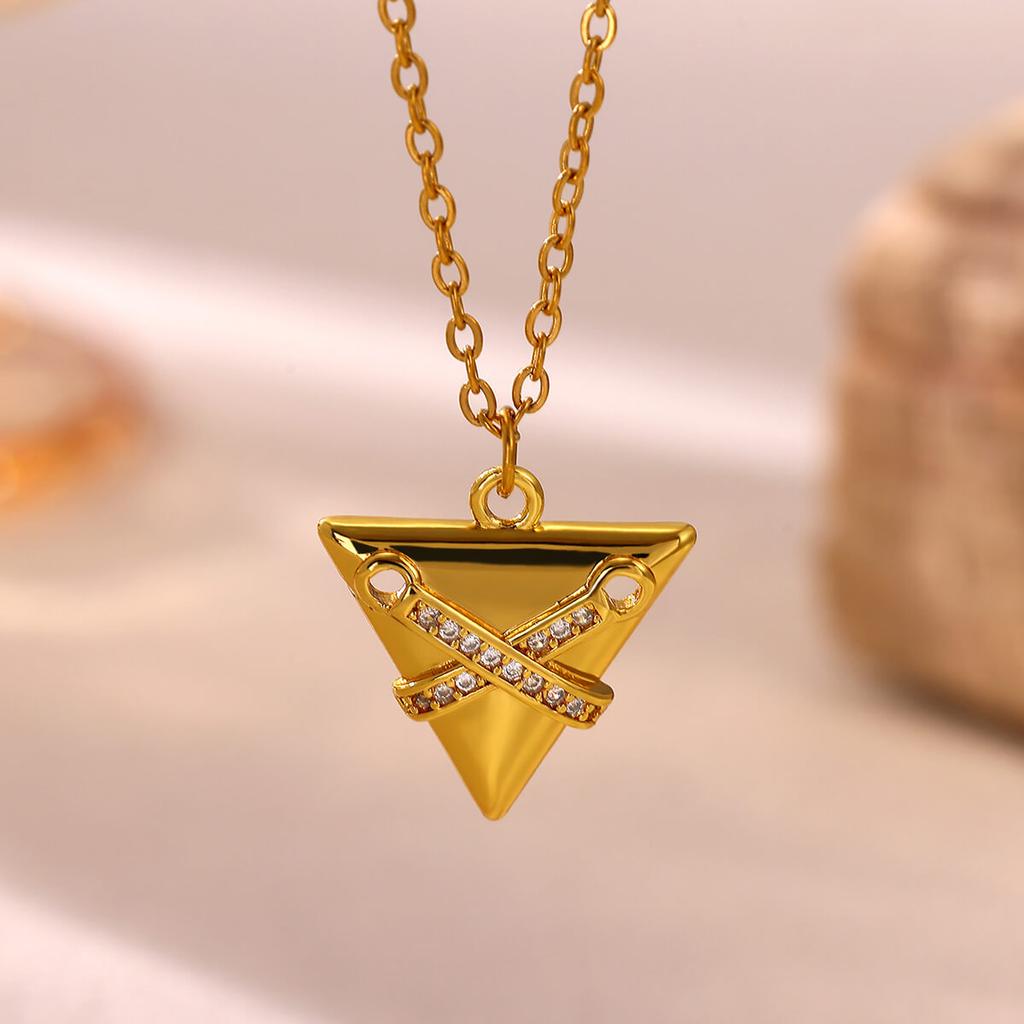 Corss CZ Love Triangle Lucky Birthday Necklace Jewelry For Women Girls Luxury Temperament Gold Color Romantic Choker Gifts