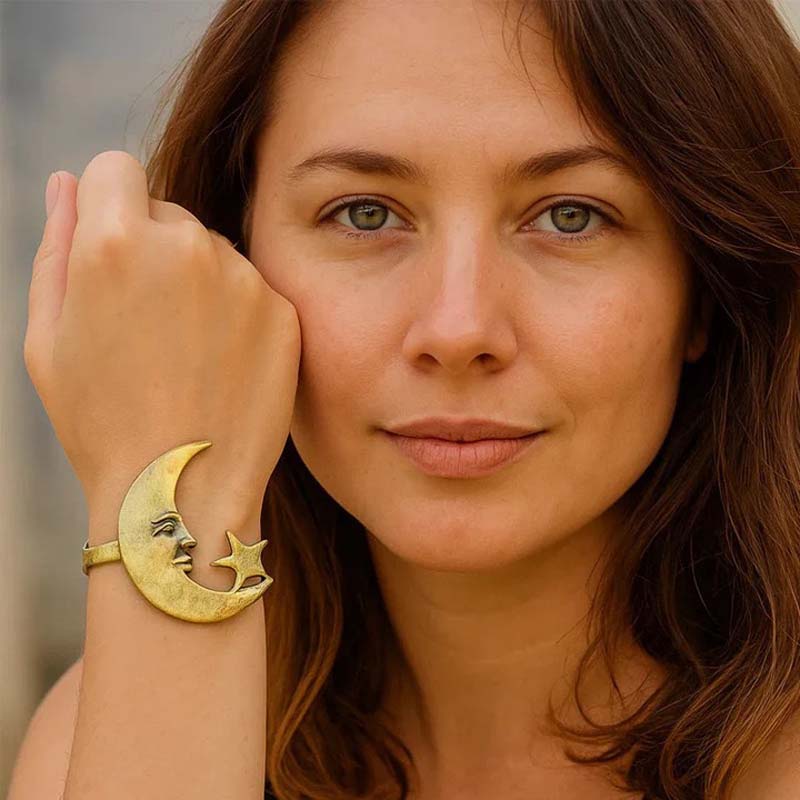 Vintage Metal Star Moon Open Bracelet for Women Punk Gold Color Geometric Adjustable Cuff Bangle Party Jewelry Accessories