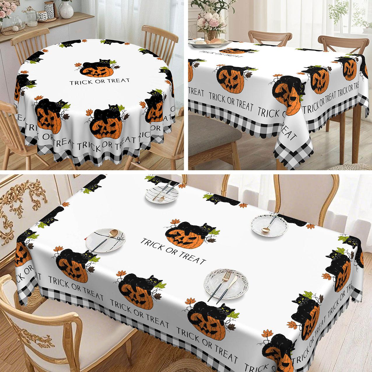 

1 Halloween Tablecloth, Black Cat Pumpkin Tablecloth, Buffalo Plaid Halloween Decoration To Create A Mysterious Atmosphere round tablecloth-152x152cm