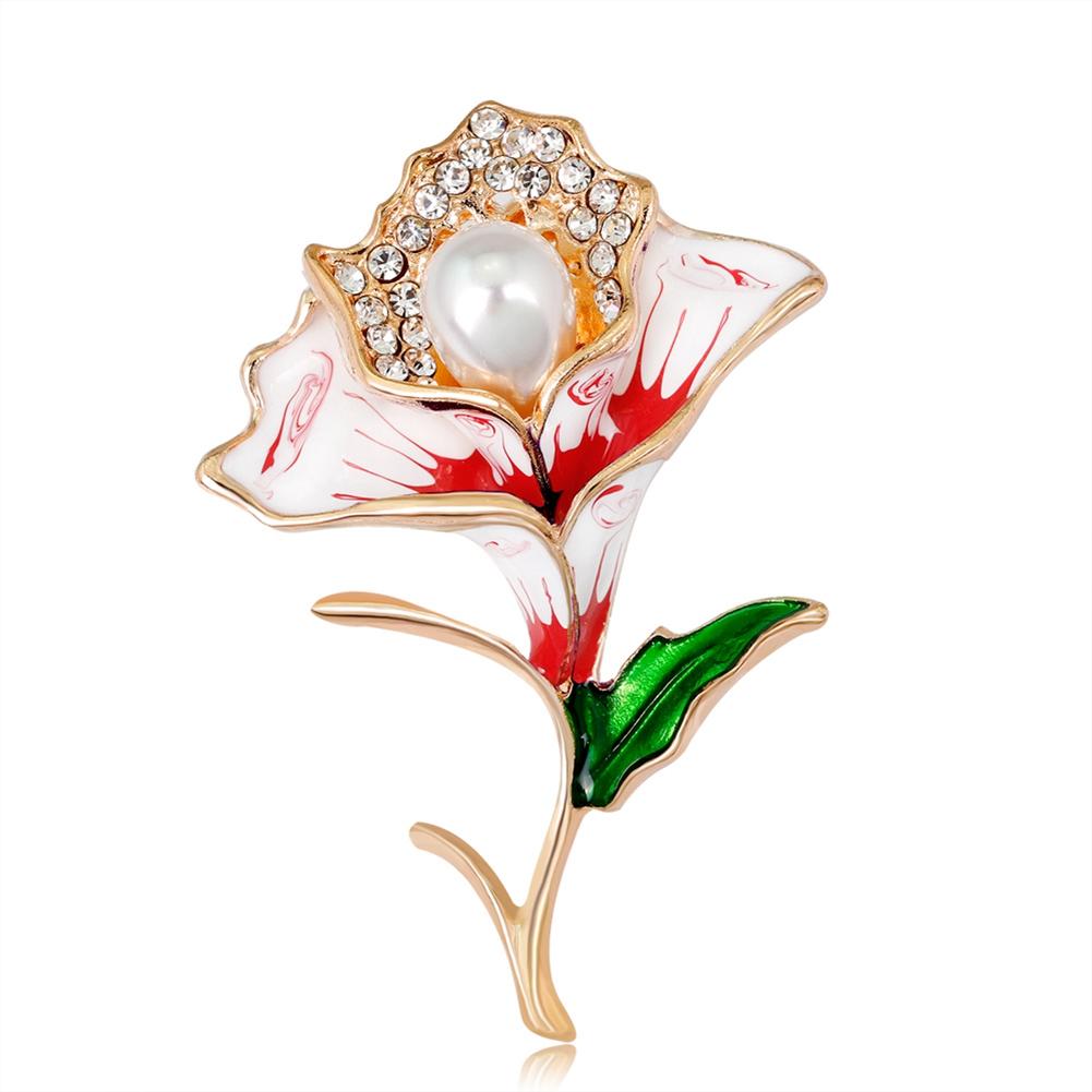 Изысканная брошь-подсолнух из сплава капающего масла со стразами из искусственного жемчуга Red