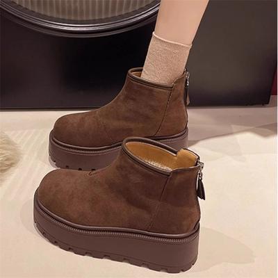 Thick-soled Short Boots for Women's Autumn and Winter Small Boots 2024 New Popular Versatile Height-increasing Casual Velvet Snow Boots for Women