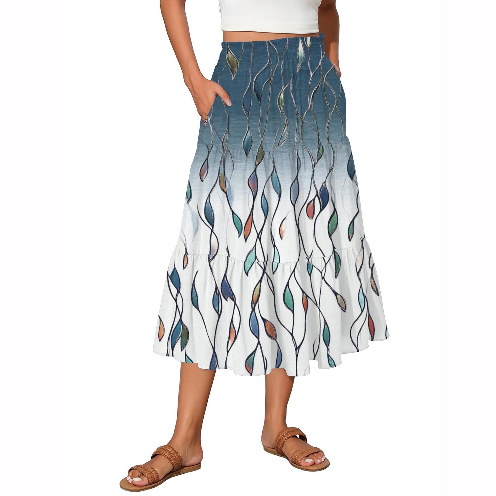 

Женская винтажная градиентная струящаяся расклешенная юбка-макси с оборками XL небесно-голубой