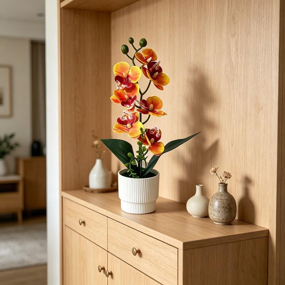 7 Heads Simulated Flower Butterfly Orchid Potted Pink Artificial Faux Plants  Living Room Ornaments