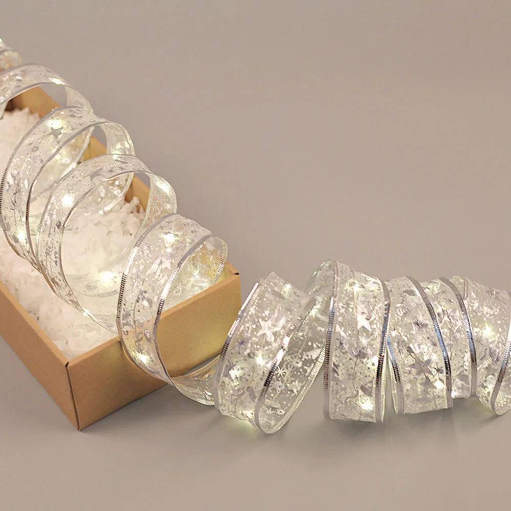 LED Christmas Ribbon Lights Battery Operated Ribbon String Lights Warm Light Christmas Tree Decorations DIY for New Year Decor