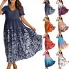 Frauen Casual Lose Bohemian Blumenkleid Kurzarm Lange Maxi Sommer Strand Swing Kleid