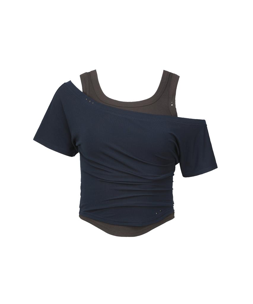 Sekeonmonollogeu Layered Off-Shoulder Set [Navy]_Sewts021Navy