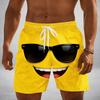 Men's Bright Yellow Print Drawstring Shorts, Spring Summer Fun Cartoon Casual Shorts, Pocket Beach Shorts