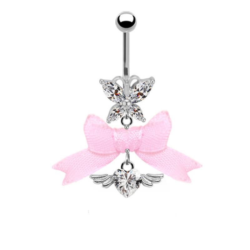 Gaibei Aesthetic Heart-shaped Bow Navel Ring - European, American, Japanese, Korean Styles, Navel Stud Piercing.