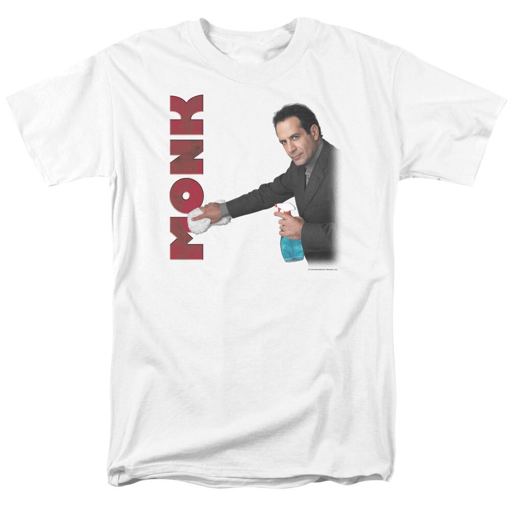 Monk Clean Up T Shirt Mens Licensed Classic TV Show Adrian Monk White L
