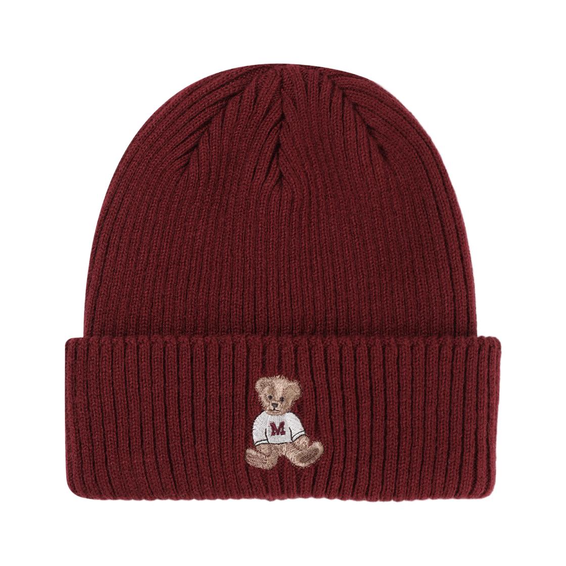 Marithe Francois Girbaud Doodle Bear Beanie Burgundy ONE SIZE