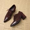 2026 New Pointed High-heeled Single Shoes Size  Lace Up Thick Heel Small Leather Shoes for Women Zapatos De Mujer
