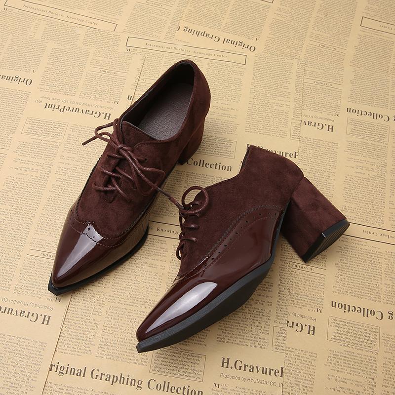 2026 New Pointed High-heeled Single Shoes Size  Lace Up Thick Heel Small Leather Shoes for Women Zapatos De Mujer