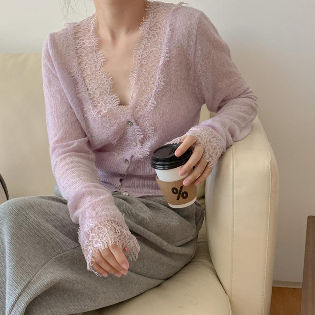 Spring Lace Elegant Knitted Cardigan French- Slim-Fit Women's Top