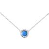 KELITCH Fashion Women's Choker Necklace Synthetic Opal Oval Pendant (16-18 inch) Chain (Blue)