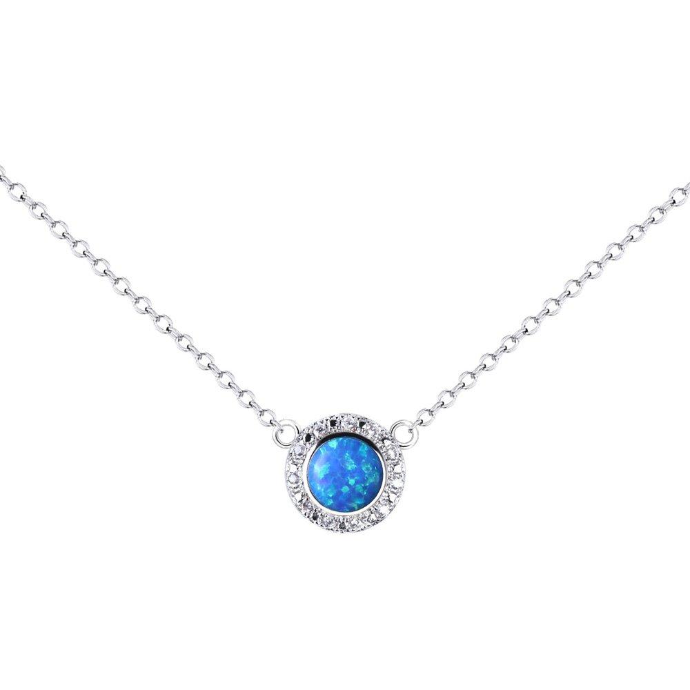 KELITCH Fashion Women's Choker Necklace Synthetic Opal Oval Pendant (16-18 inch) Chain (Blue)
