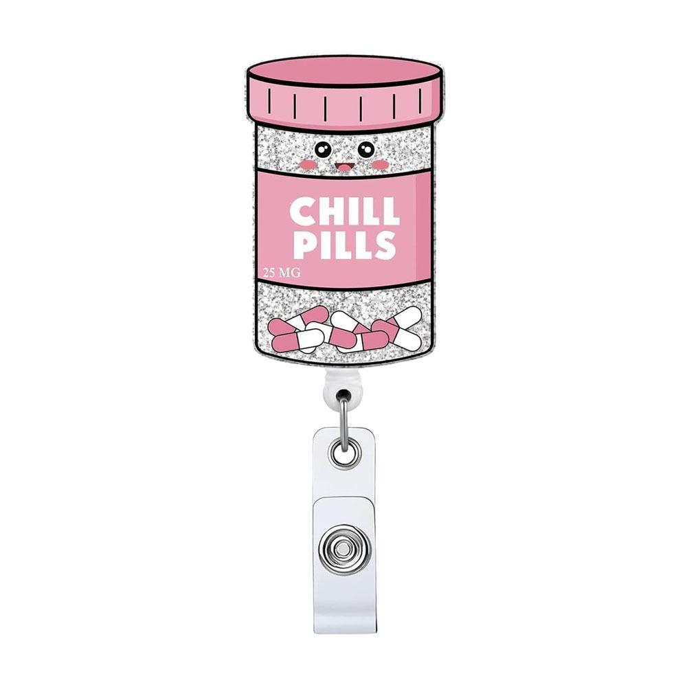 Glitter Acrylic Easy To Pull Badge Telescopic Buckle 360° Rotation Retractable Doctor Nurse Badge Reel Bottle Id Card Holder