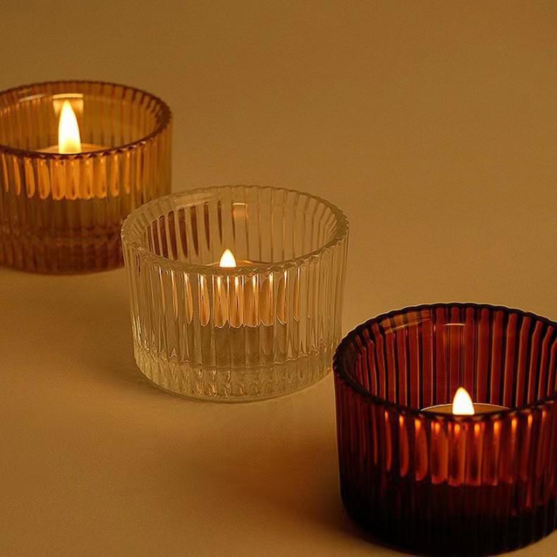 Kreativer vertikaler Streifen DIY Aromatherapie Kerzenglas Halter - Hitzebeständiger & Transparenter Kerzenständer Becher