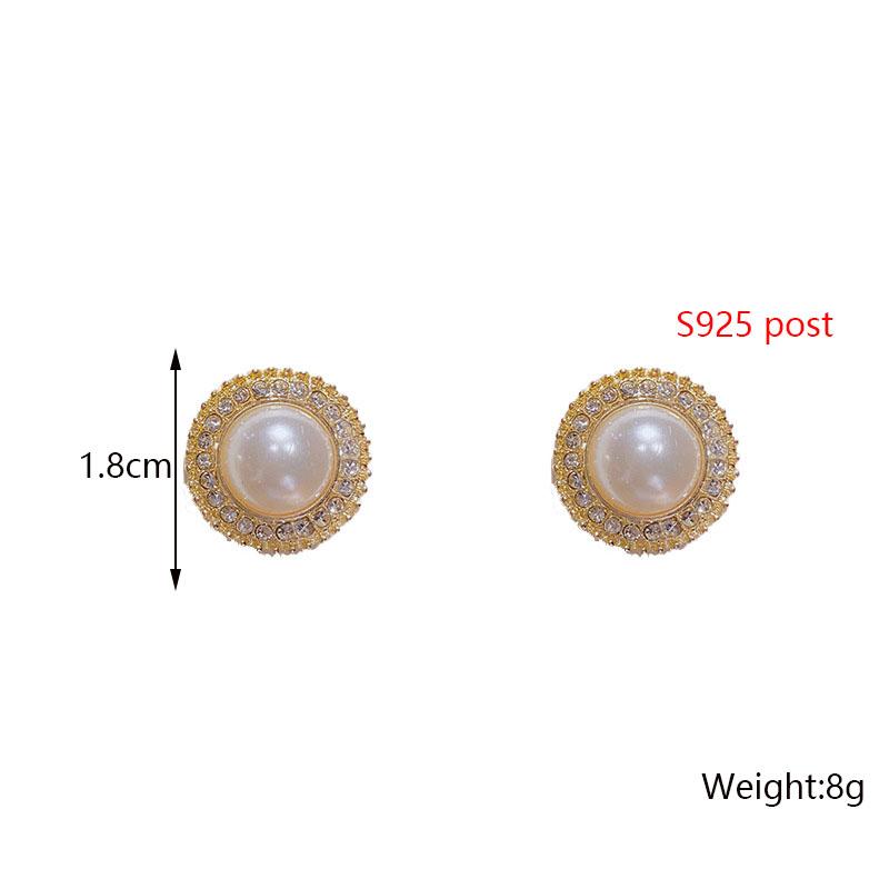 Korean Fashion Crystal Round Stud Earrings Gold Color Metal New Arrival Women's Earrings Simulated Pearl pendientes mujer