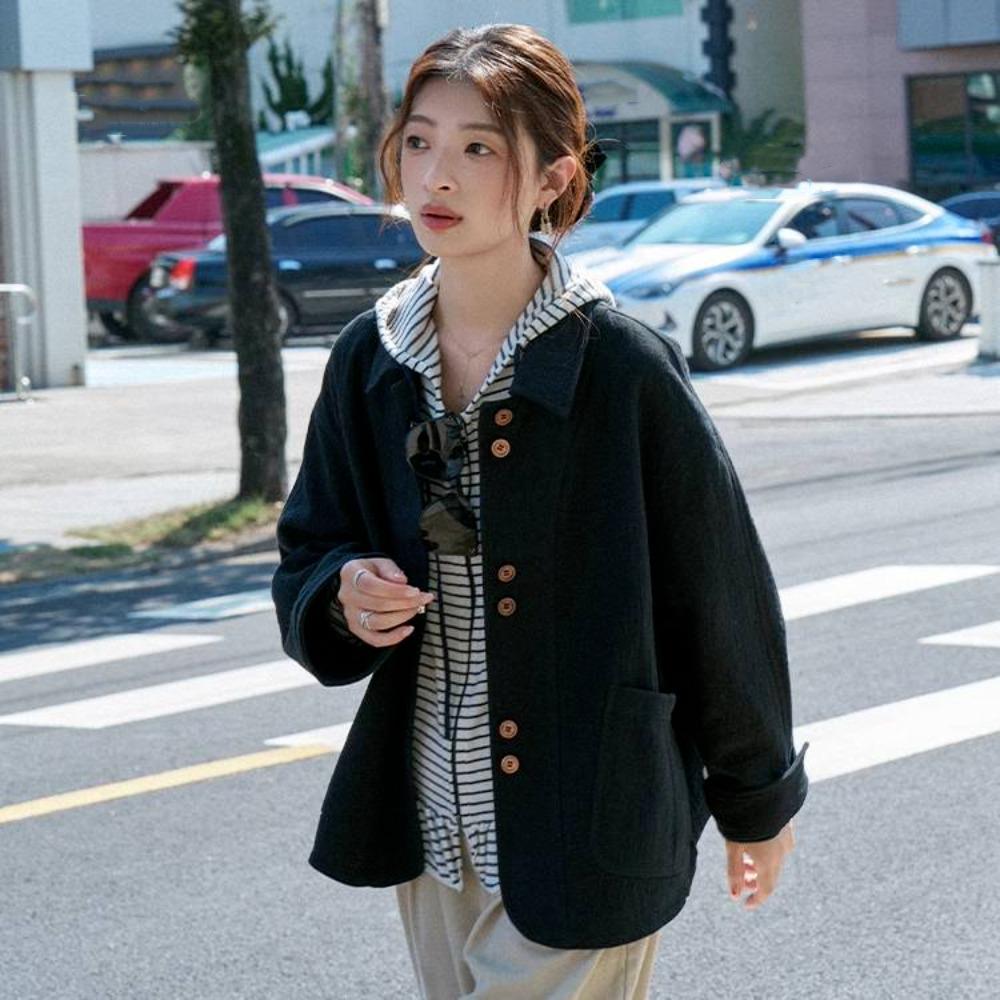 Long Sleeve Woman Vintage Outerwear Button Cardigan Coat Cropped Jacket Women  Spring Autumn