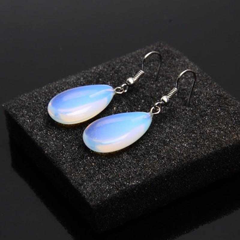 1pair Imitation  stone earrings trade all match simple Opal egg white transparent drop Dangle Earrin