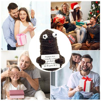 Lustige Positive Kartoffel mit Karte Stricken Inspiriertes Spielzeug Kreative Inspirierende Häkelpuppen Geburtstagsgeschenke für Freunde