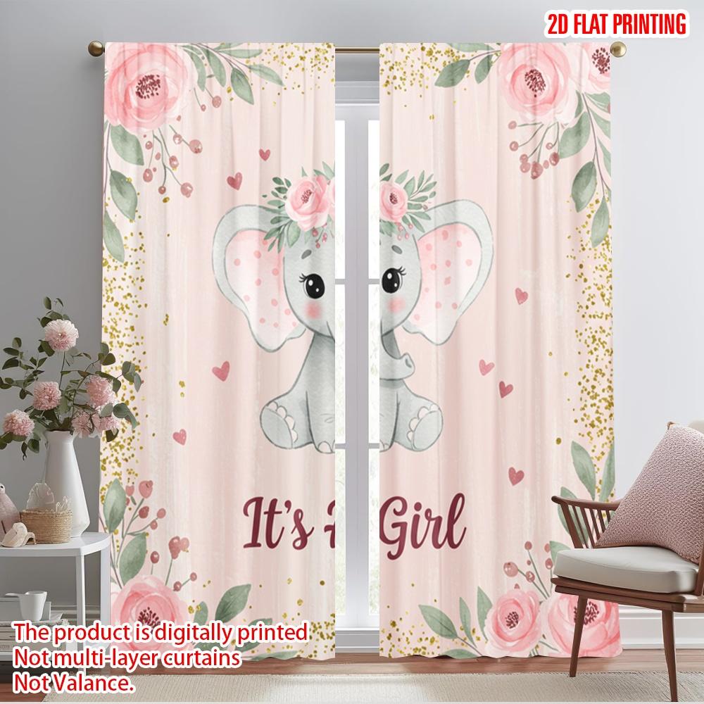 

2pcs 2D flat printing Window Drapes Pink Elephant Baby Polyester Fabric Without Electricity Festive Holiday for Home & Party 52.50×116.00 CM 2pcs