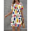 Moda Donna Grazioso Bello Semplice Stampa a Fantasia Estive Primaverili Manica Corta Scollo a O Abiti Casual