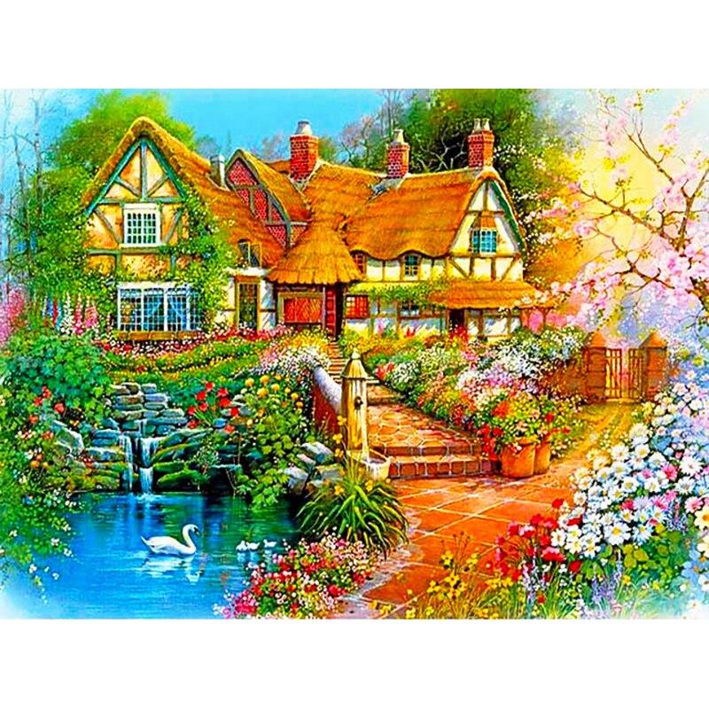 

5D DIY Алмазная картина «Озеро», Цветной пейзаж, Дерево, Алмазная вышивка, стразы, ремесла, полная круглая дрель, домашний декор, художественный подарок Full Round 15x20CM