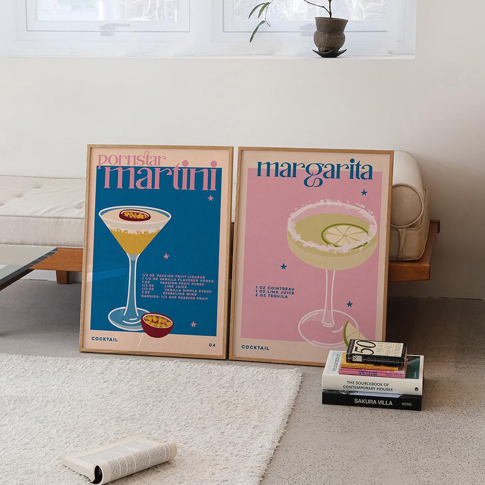 Margarita Martini Cocktail Bar Prints and Posters Retro Aesthetic Wall Art Pictures Kitchen Shop Club Decor Canvas Painting