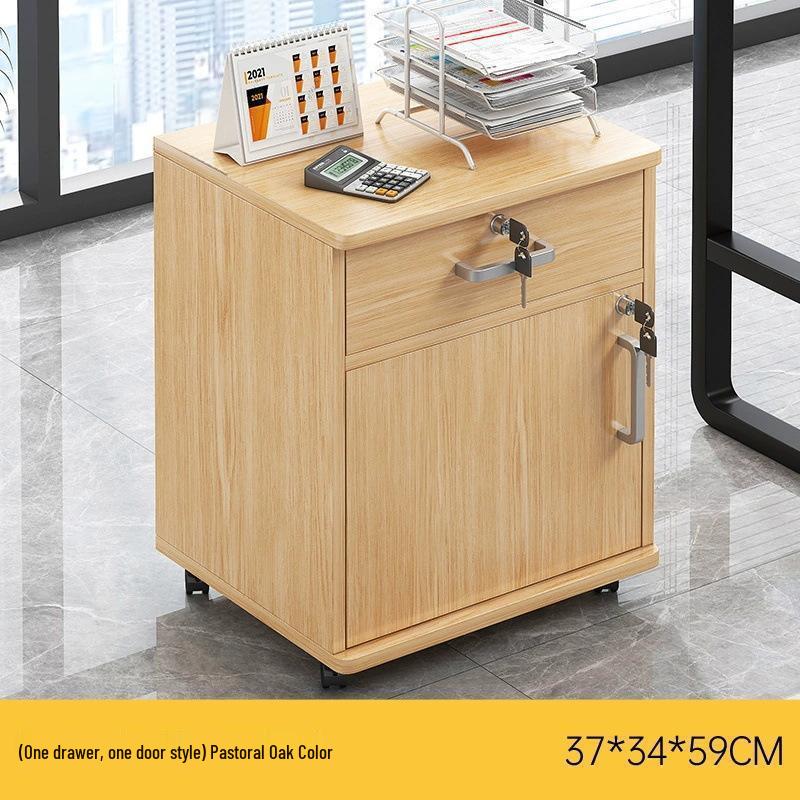 Lockable Mobile Wooden Cabinet for Under Desk Storage