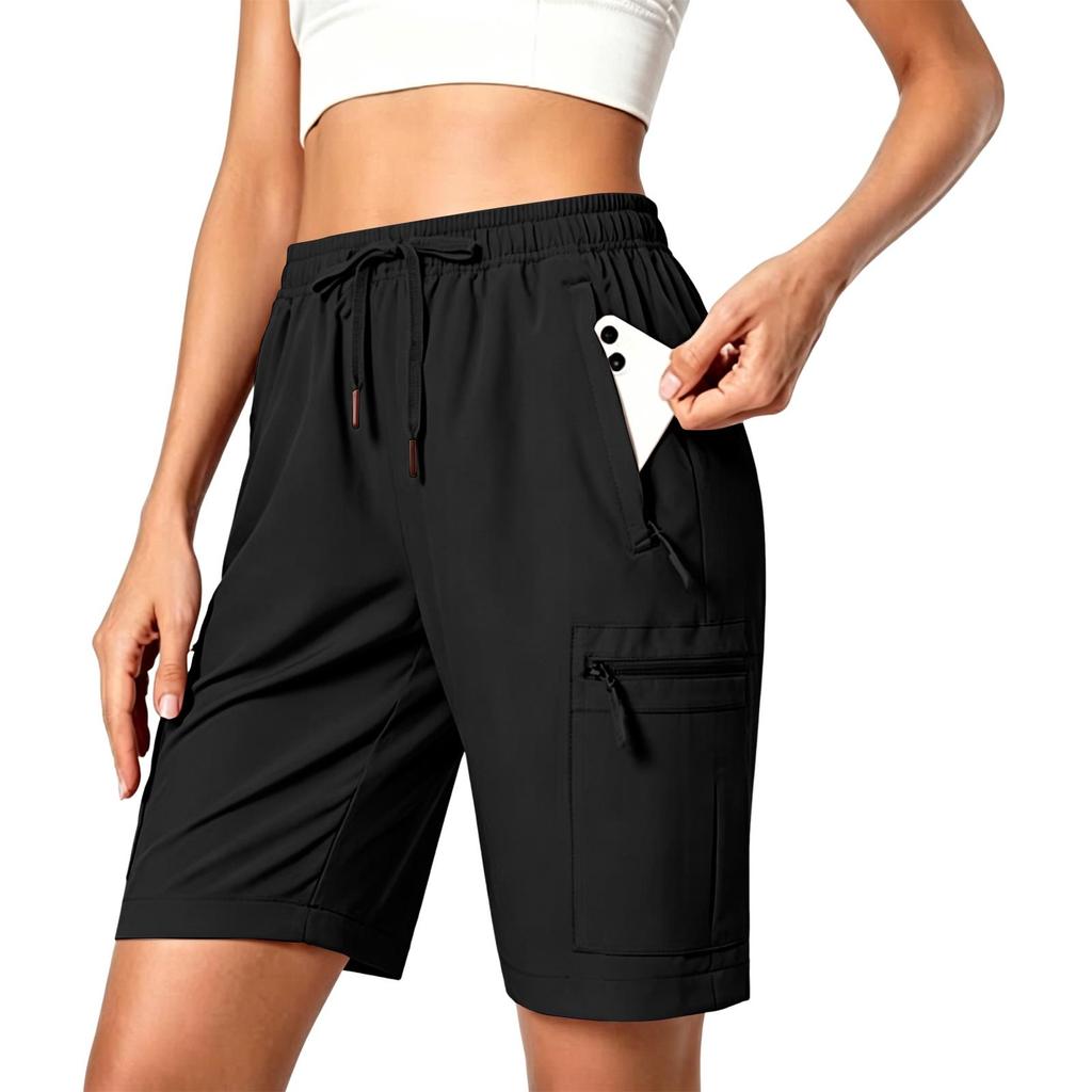 Pantalones Cortos Deportivos Ligeros para Mujer para Senderismo, tipo Cargo, de Secado Rápido, con Cintura de Cordón y Múltiples Bolsillos para Actividades al Aire Libre