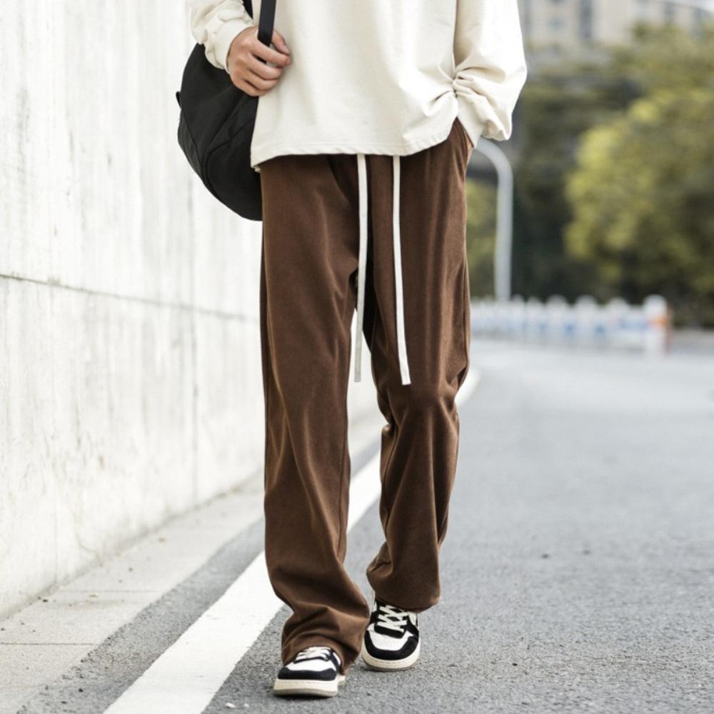 Pantaloni Casual Bărbați Primăvară Vară Culoare Solidă Catifea Cord Drepți Largi Design cu Șnur Talie Elastică Moale Sport Timp Liber Streetwear