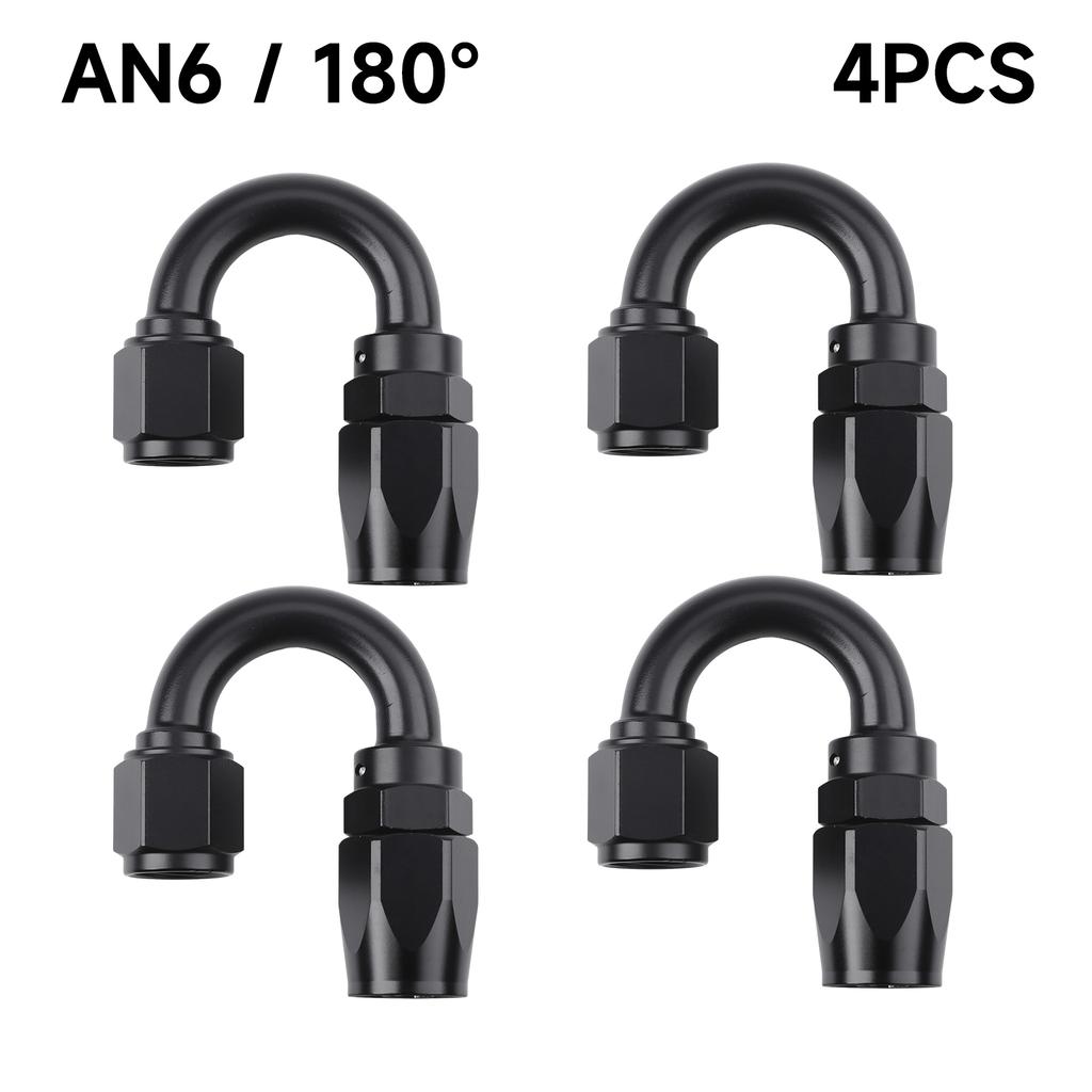 Black 4 PCS Hose End Fitting Swivel Adapter 0 45 90 180 Degree AN4 AN6 AN8 AN10 Aluminium Alloy Hose End Fitting Swivel Adapter
