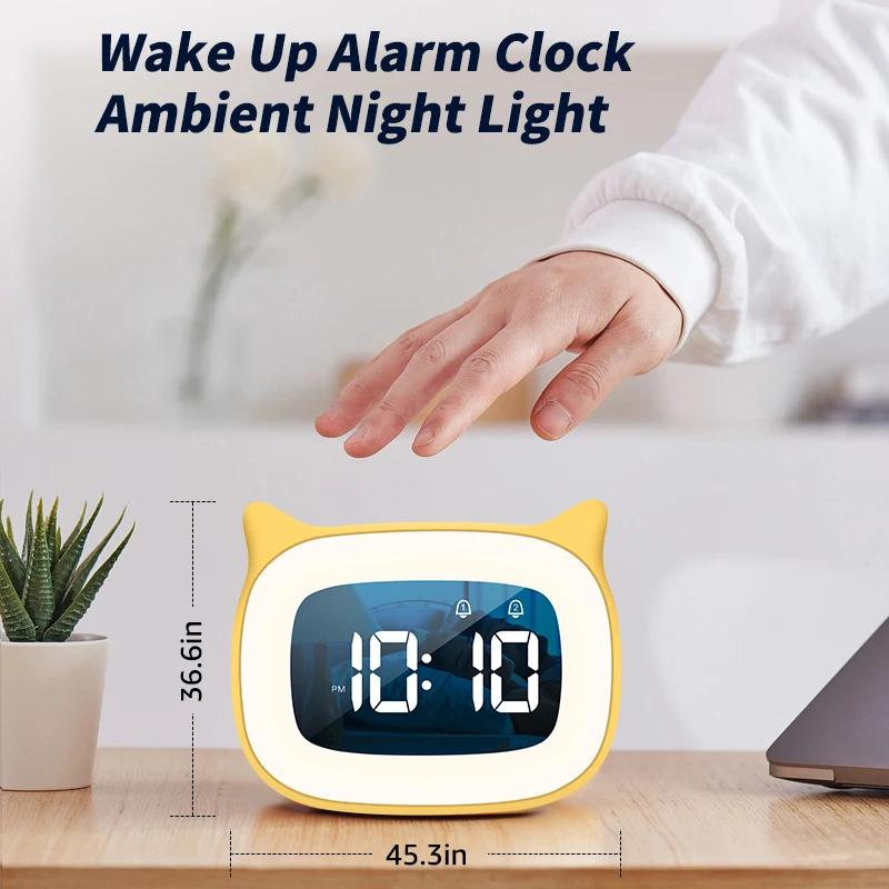 Night Light Music Alarm Clock Cartoon Voice Control Table Clock LED Digital Clock USB Rechargable Home Decoration