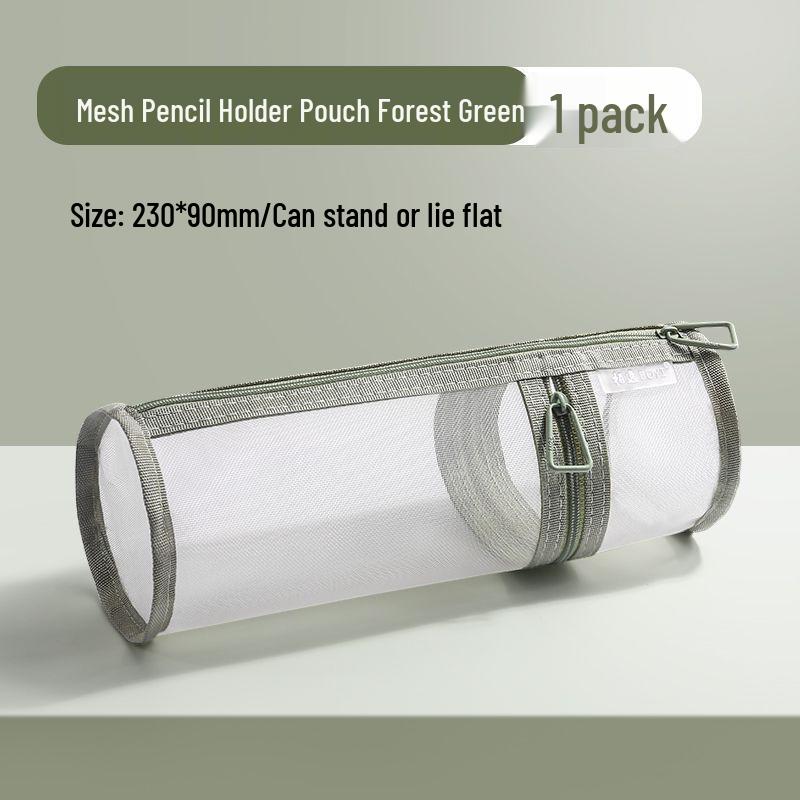 Dual-Use Transparent Mesh Pencil Case: Large Capacity, Detachable Holder for Students
