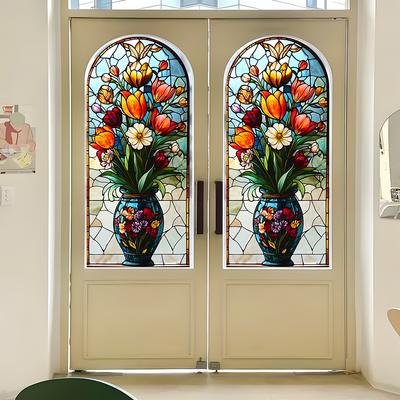 Vase Tulipe en Verre à Simulation Créative Embellissement et Décoration de Fenêtre Autocollants de Fenêtre Statiques
