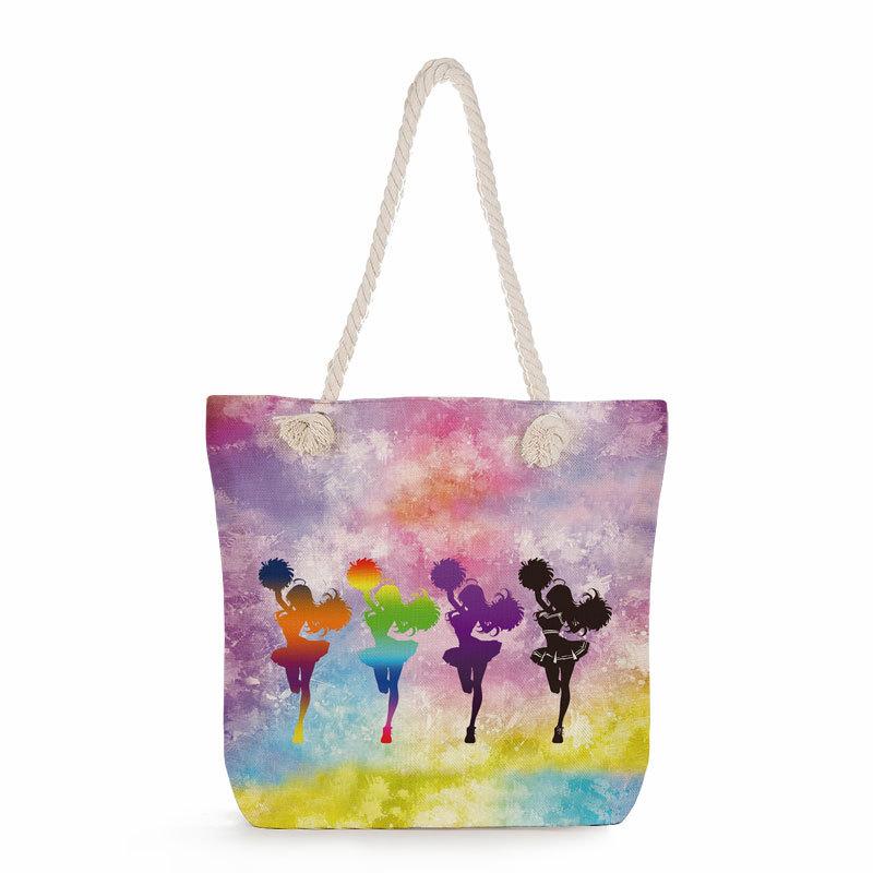 Multifunctional Rhythmic Gymnastics Printed Thick Rope Shoulder Beach Bag 7580