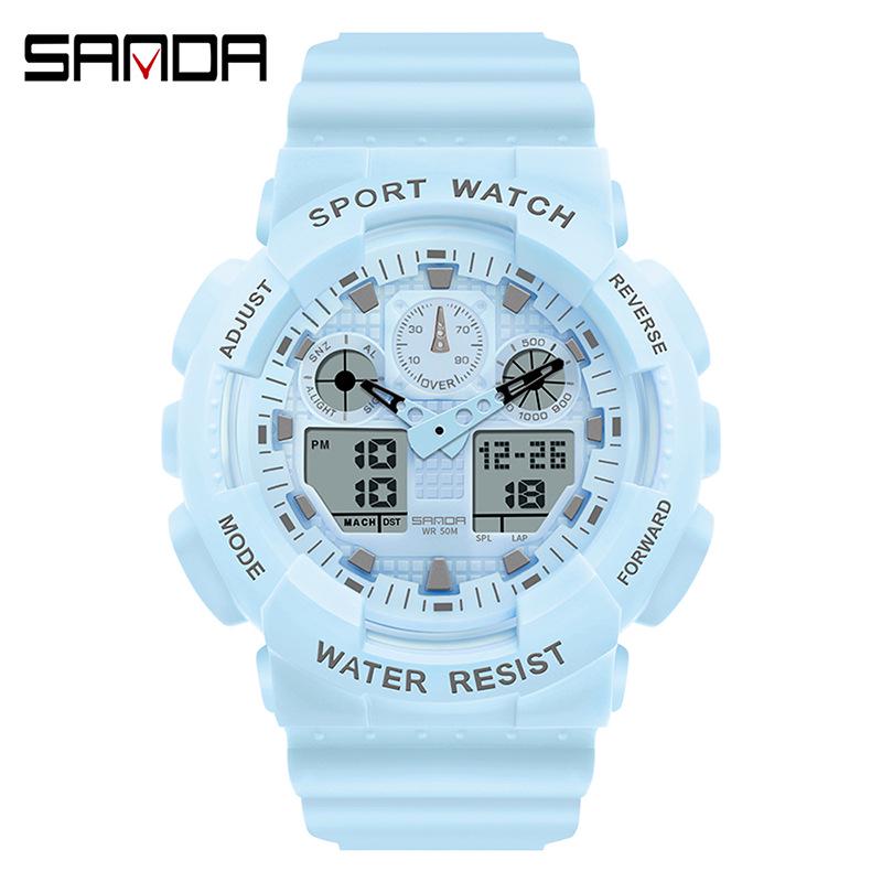 Sanda Personalized Multifunctional Outdoor Sports Watch for Men and Women - Luminous, Waterproof, Dual Display Digital Wristwatch.