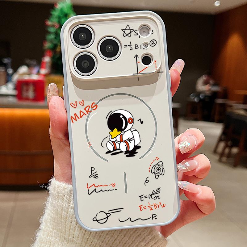 

Case For iPhone 17 Pro Max Creative Astronaut Formula Print Magnetic For Magsafe Hybrid Slim Matte Cover For iPhone 16 15 14 13 Pro Max iPhone 14 Pro сірий