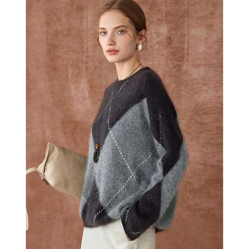 Women's French Retro Cashmere Blend Diamond Sweater