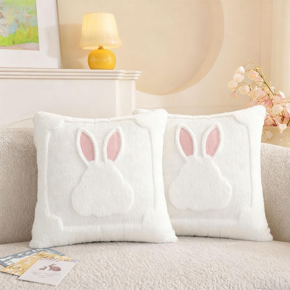 Cartoon Easter Bunny Pillow Cover Soft Rabbit Pattern Pillowcase Throw Pillow Cover  Easter Party