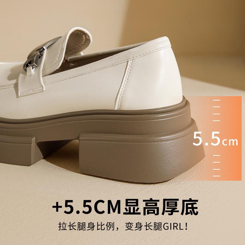 Augustine platform loafers women's 2025 spring and autumn new retro British style small leather shoes black thick heel single shoes