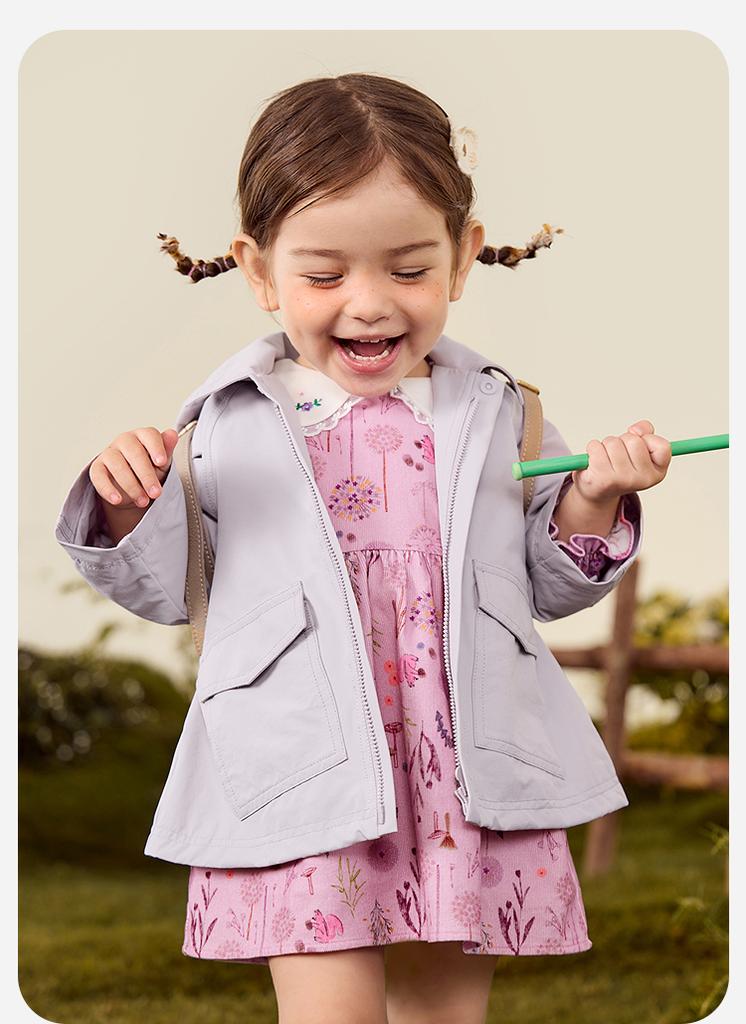 Mini Balabala Girls' and Children's Loose A-Swing Hooded Cotton Soft Three Proof Coat Autumn