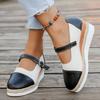 Wedge Single Shoes Fashion Round Toe Shallow Mouth One Strap Straw Sole Lightweight Non-Slip Low Top Shoes