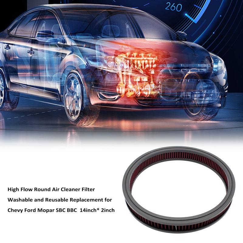 High Flow Round Air Cleaner Filter Washable and Reusable Replacement for Chevy Ford Mopar SBC BBC 14inch* 2inch Blue/Black/Red