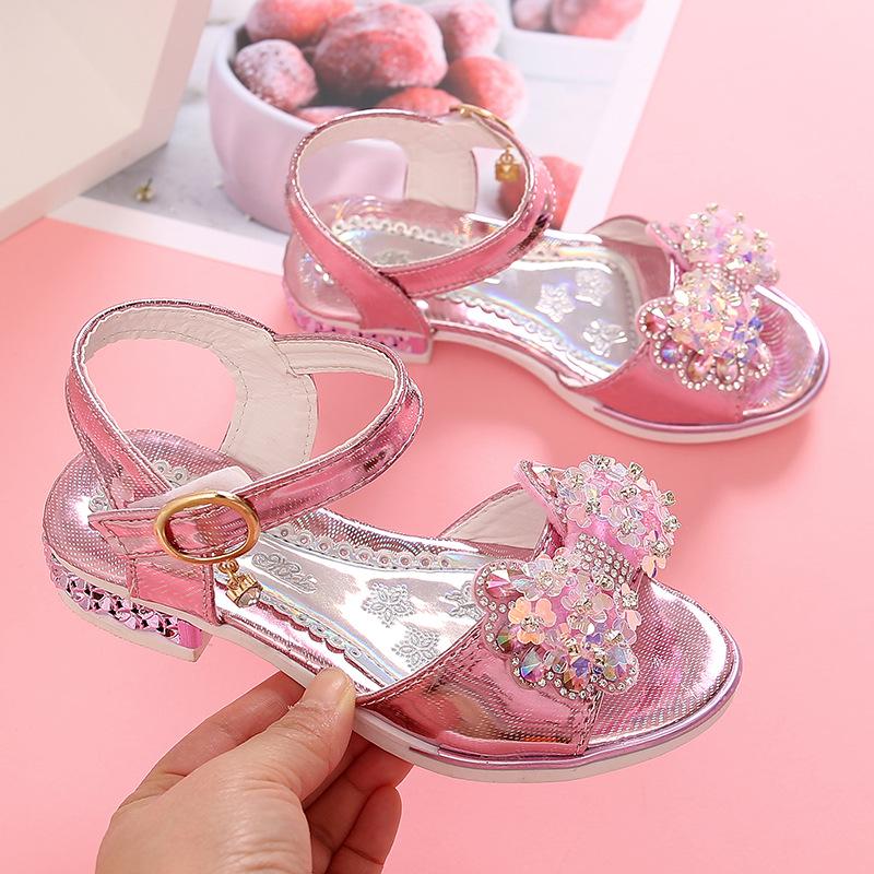 Girls Dance Shoes with Shiny Bows Kids Sandals Non-slip Soft Sole 2025 Summer New Children Princess Shoes for Party Wedding