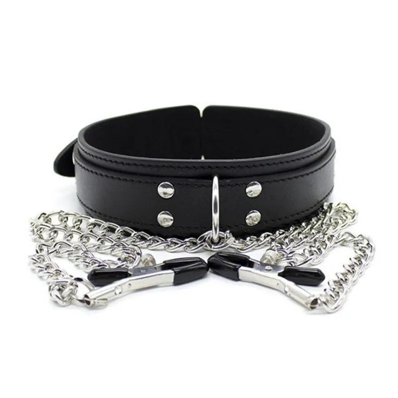 Sexy Leather Choker Collar With Nipple Clamp Breast Clip Chain SM Bondage Couple SM Sex Toys For Woman Erotic Tools Adult Games