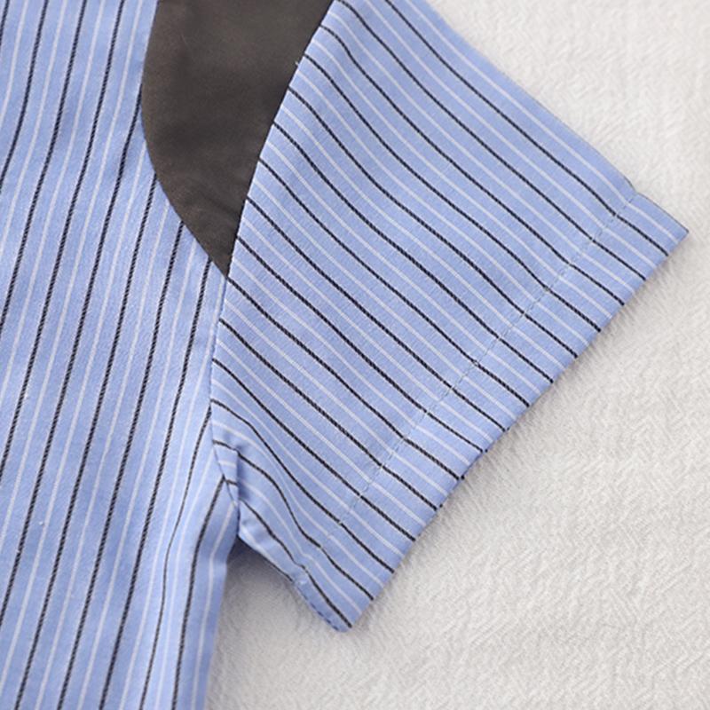 Boys' 2-Piece Cotton Set - Blue Short Sleeve Striped Shirt + Casual Shorts - High-Quality Casual Outfit -S-XXL